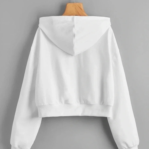 BOSTON NEW WOMENS WHITE GRAPHIC HOODED CROPPED ZIP SWEATSHIRT TOP SHIRT SIZE S - Picture 5 of 7
